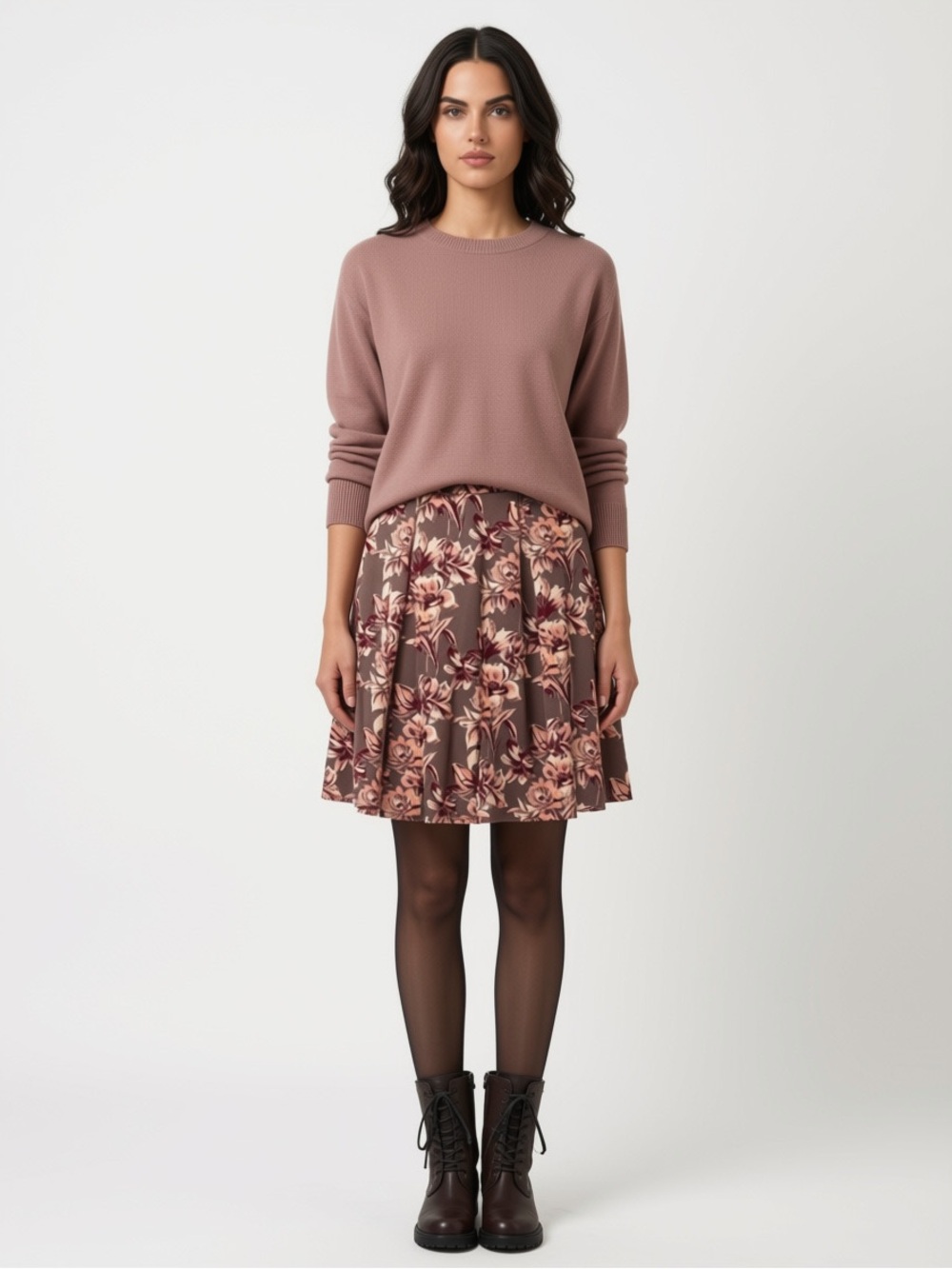 Faith and Joy Floral Circle Skirt in Taupe, Blush, and Burgundy